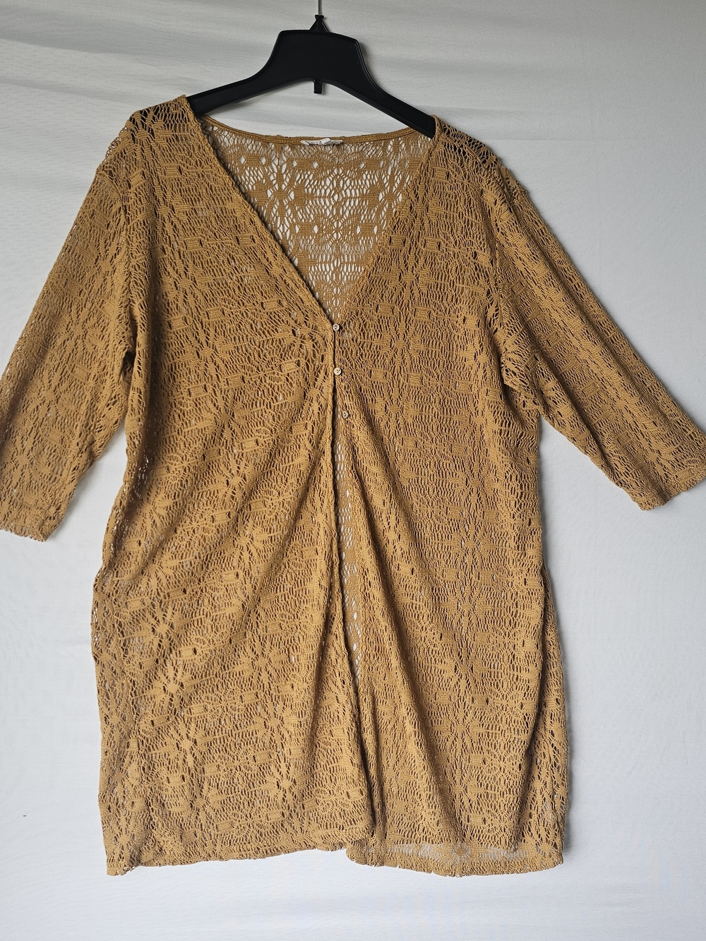 Maurices Open Crochet Cardigan in Mustard Gold - Picture 1 of 16